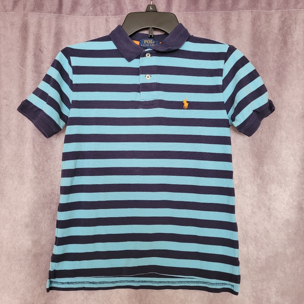 Polo Ralph Lauren big boys blue striped polo t shirt Size 10-12(M)